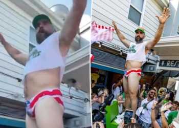 Jason Kelce strips down to tiny speedo for charity event