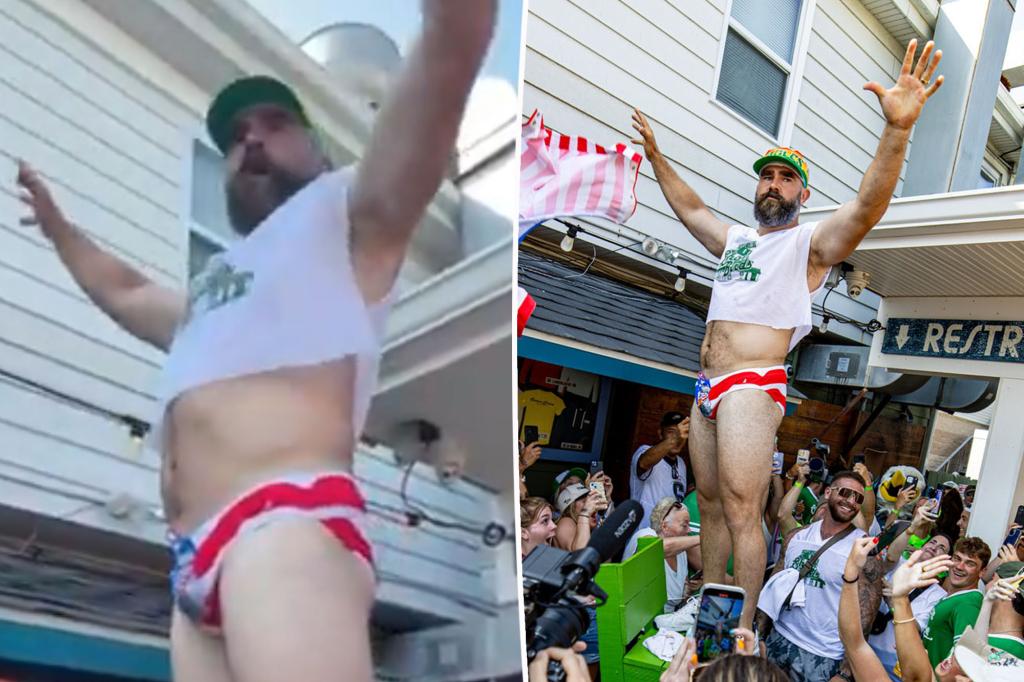 Jason Kelce strips down to tiny speedo for charity event