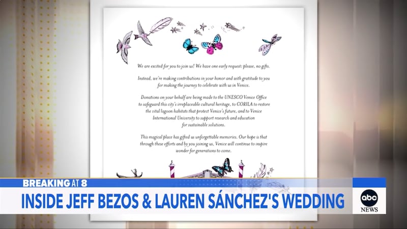 A snapshot of the Bezos-Sanchez wedding invite from Good Morning America.