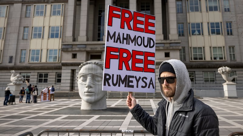 NEWARK, NEW JERSEY, UNITED STATES - 2025/03/28: A protestors sign that reads