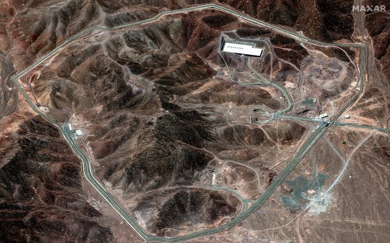 The white structure seen in this June 14 image of the Fordo site appeared to still be standing following the strikes.