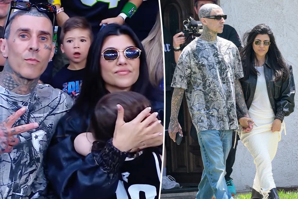 Kourtney Kardashian and Travis Barker make rare public appearance with son Rocky, 1, at WWE event