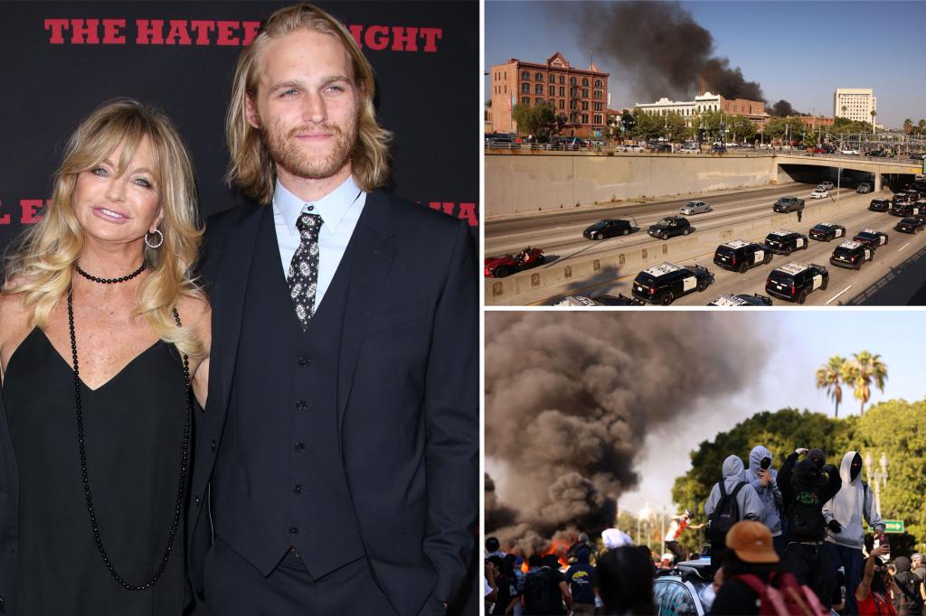 Kurt Russell and Goldie Hawn’s son Wyatt addresses claim he was viral protester scolding National Guardsmen during LA riots