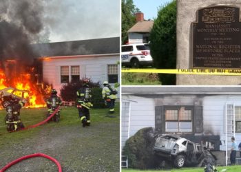 LI driver burns to death crashing into historic Quaker meeting house — and cops won’t rule out possible hate crime