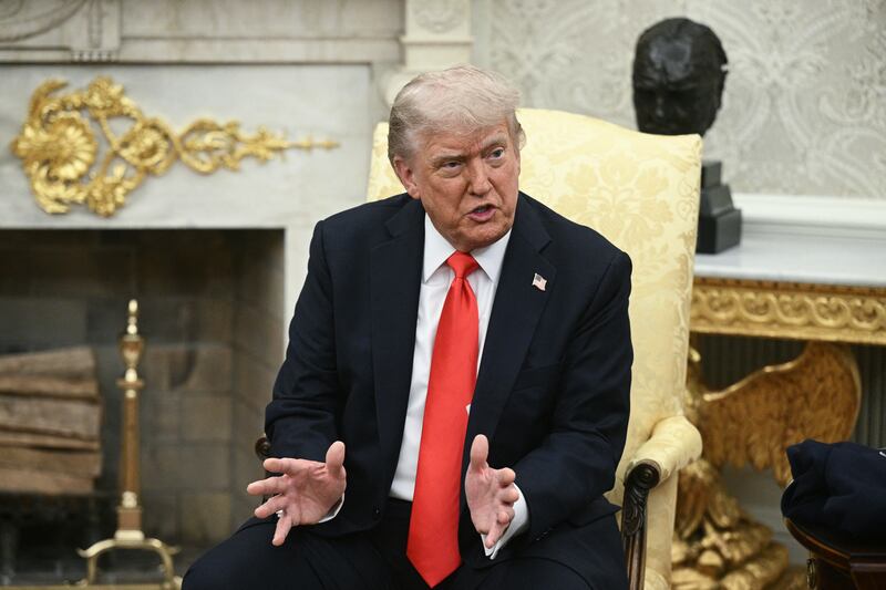 President Donald Trump speaks during a meeting with German Chancellor Friedrich Merz in the Oval Office of the White House in Washington, DC, on June 5, 2025. A month into his job, the conservative Merz, 69, will try to build a rapport with the mercurial Trump as he seeks to maintain good ties with the country he considers post-war Germany's