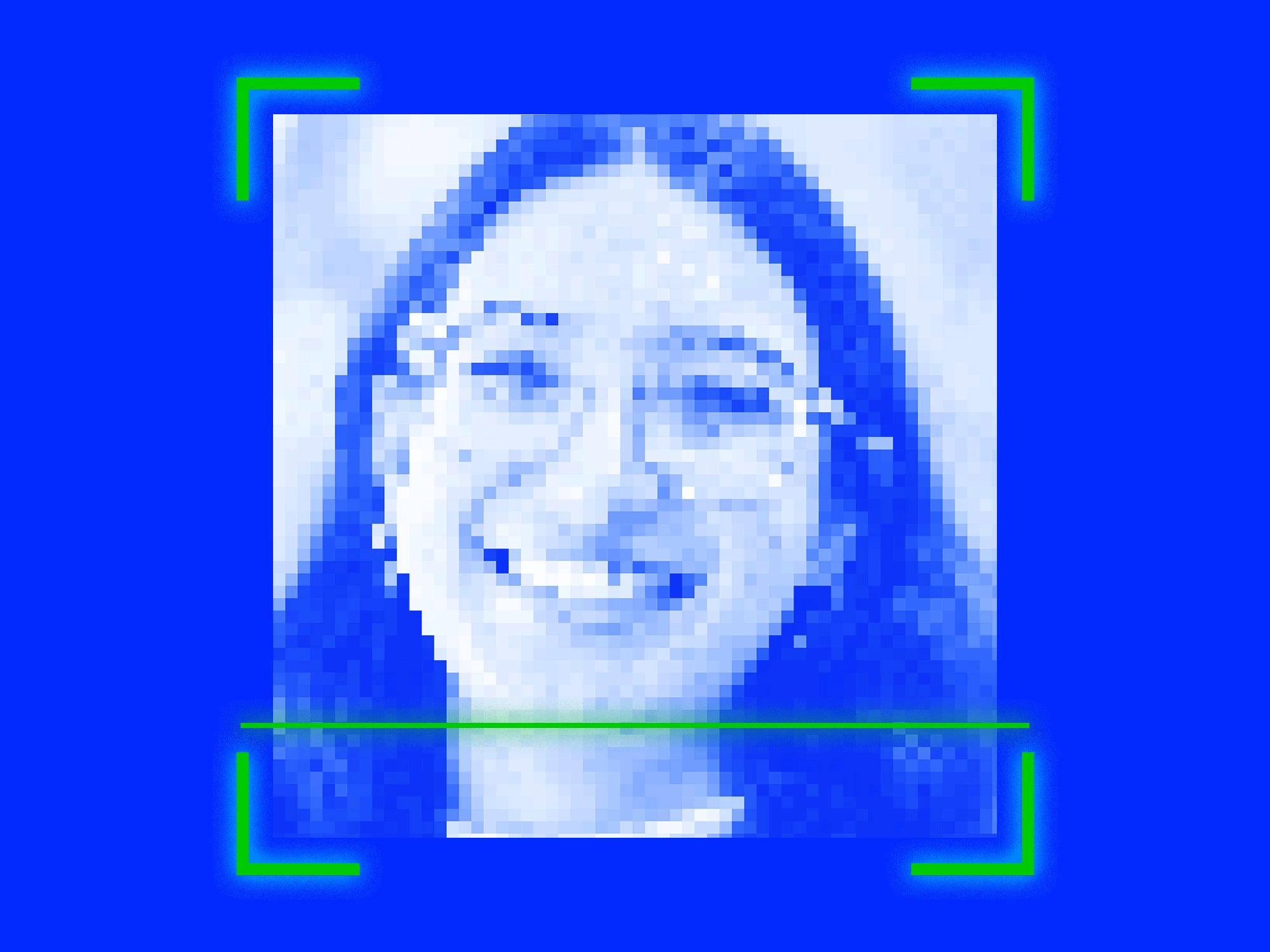 Pixelated selfie being scanned by GPT.