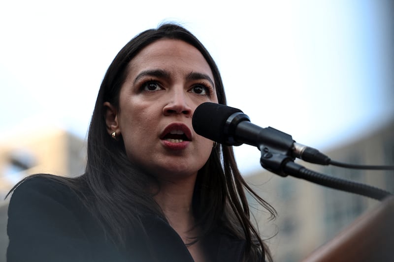 Representative Alexandria Ocasio-Cortez (D-NY) speaks during a May Day rally in New York City.