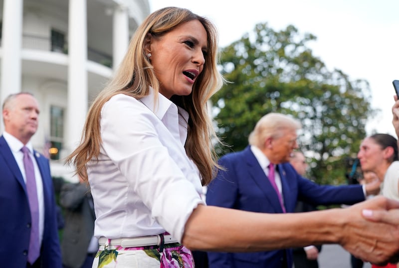 U.S. first lady Melania Trump presses the flesh at the Congressional Picnic.