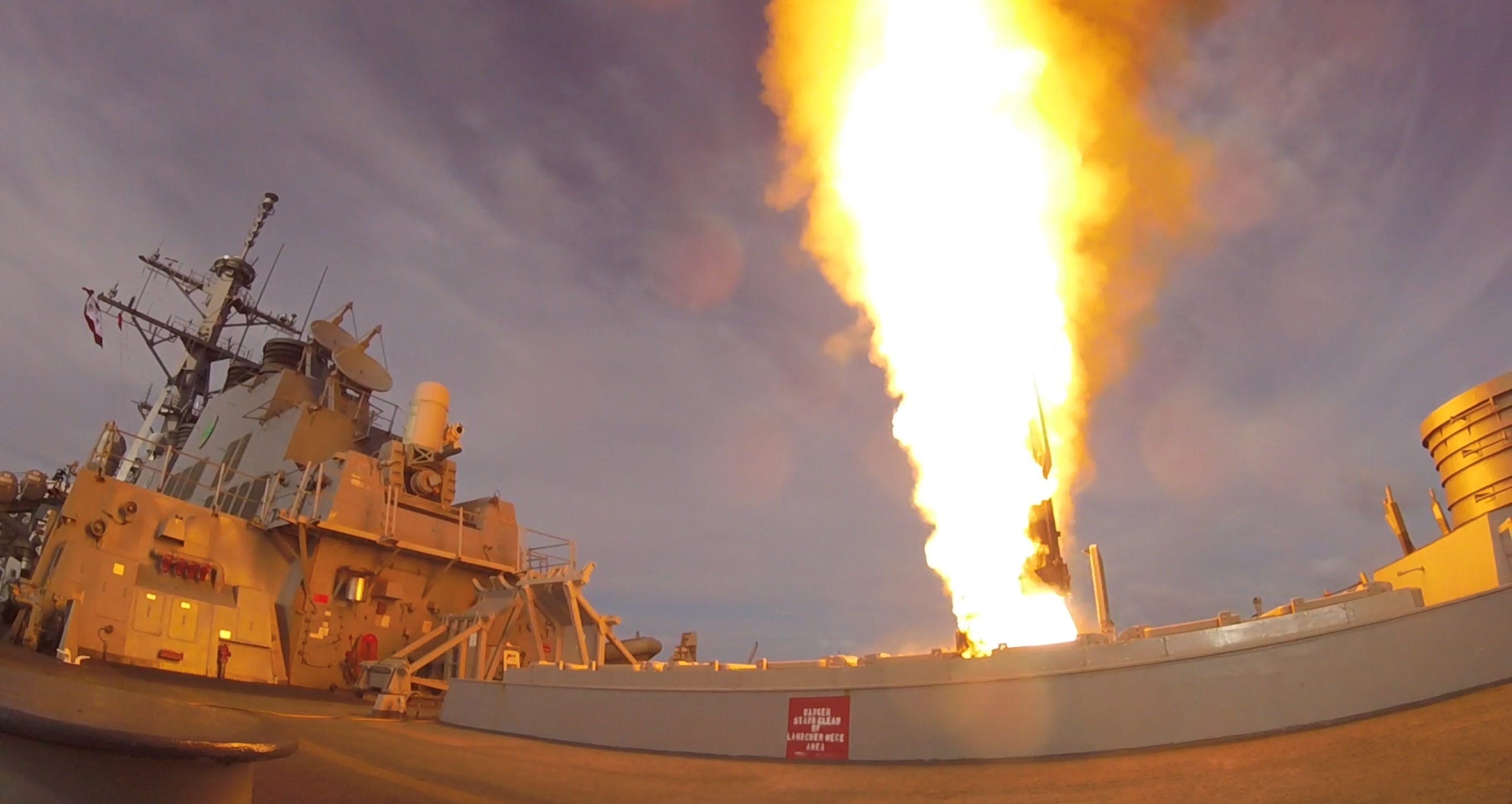 The Arleigh Burke-class guided missile destroyer USS The Sullivans (DDG 68) launched a Standard Missile 2.