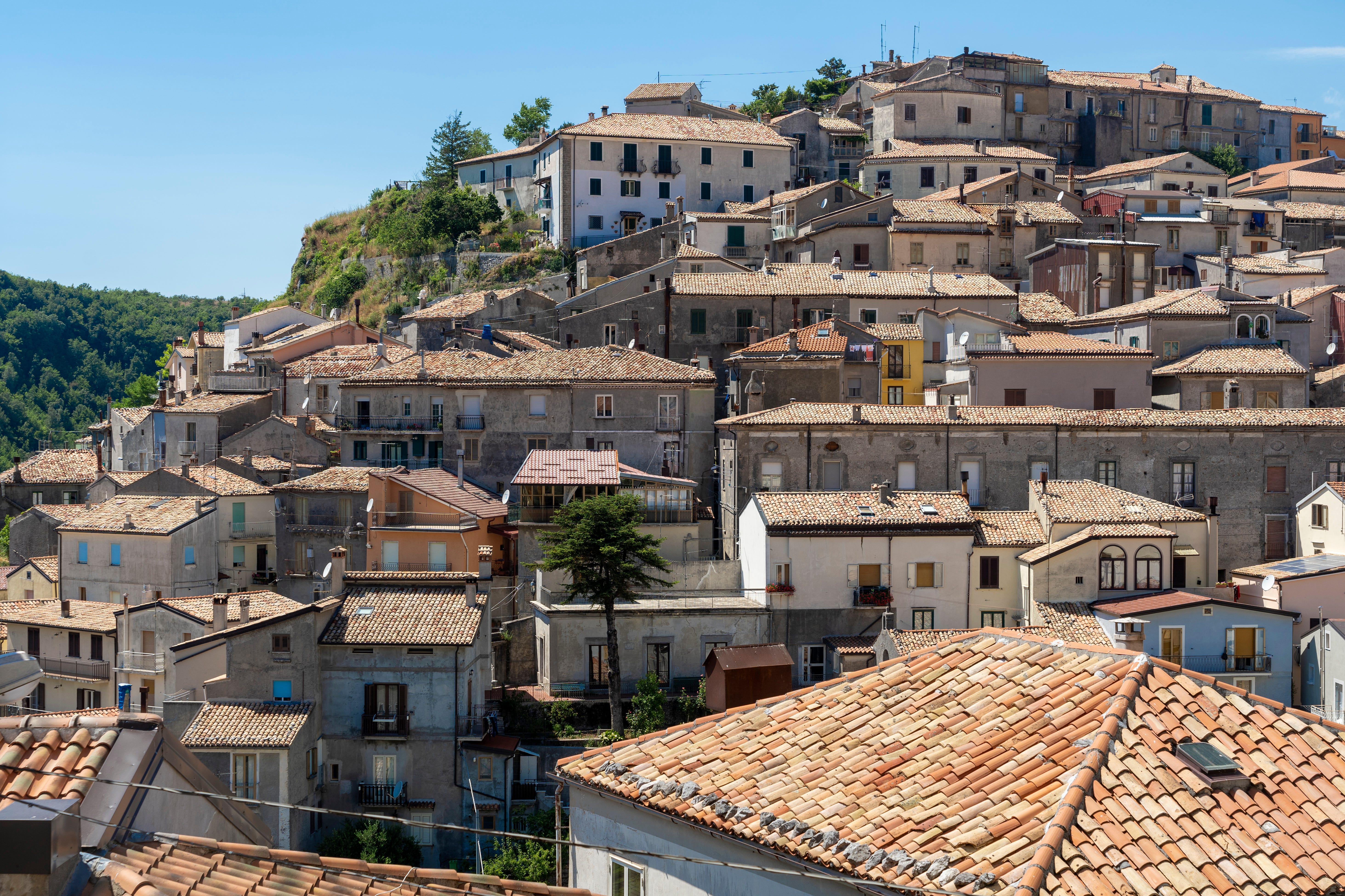 Hill covered in houses in Mormanno, Cosenza, Calabria