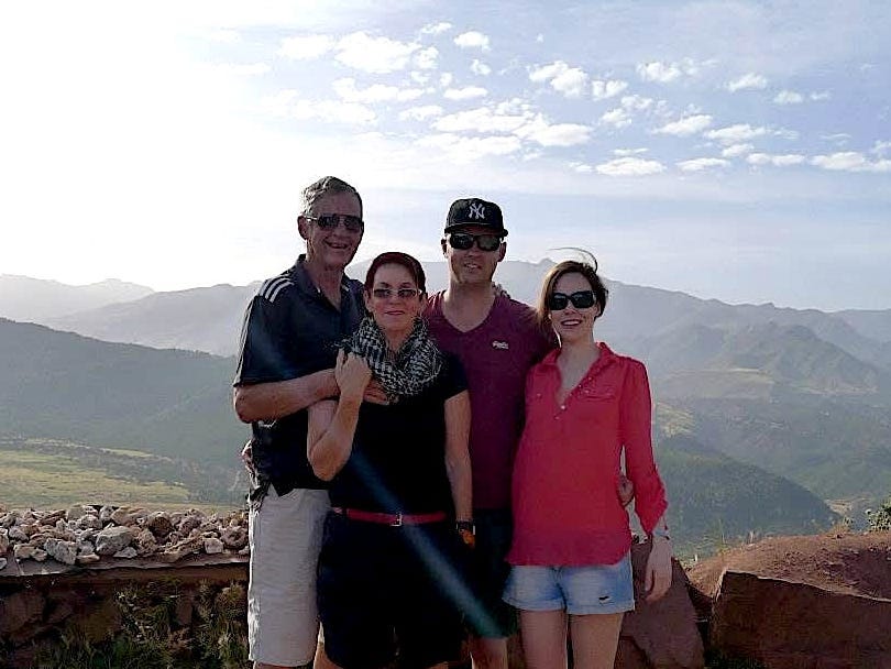 The author with her husband and in-laws in Morocco.