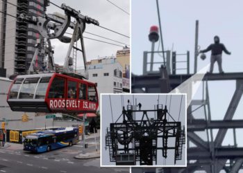 Mysterious hooded figure scales 250-foot-high Roosevelt Island Tram tower in nail-biting clip
