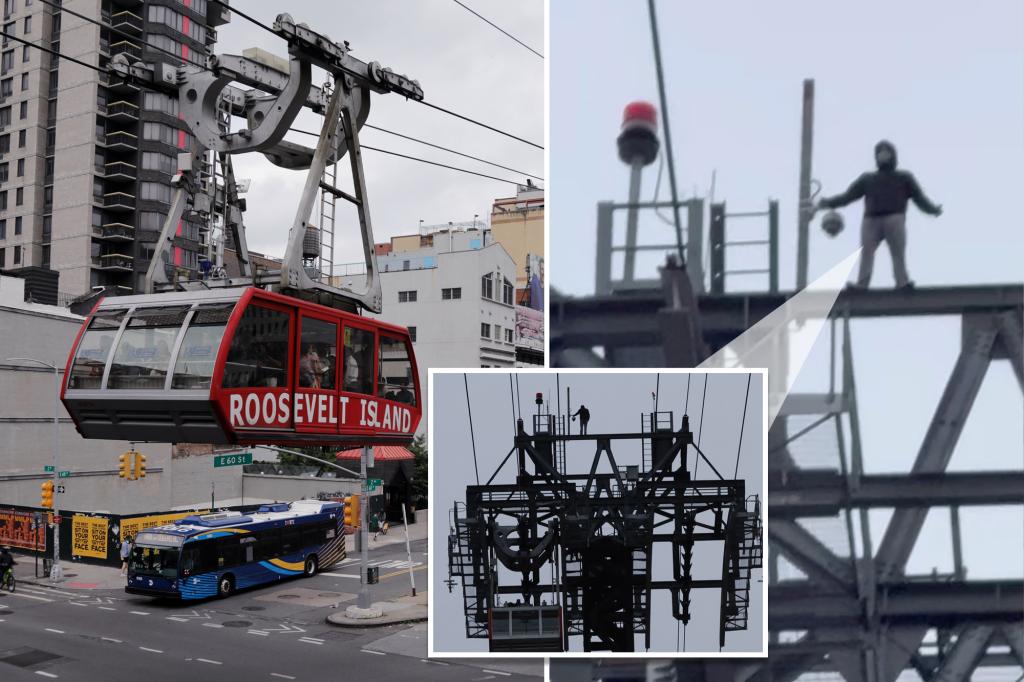 Mysterious hooded figure scales 250-foot-high Roosevelt Island Tram tower in nail-biting clip