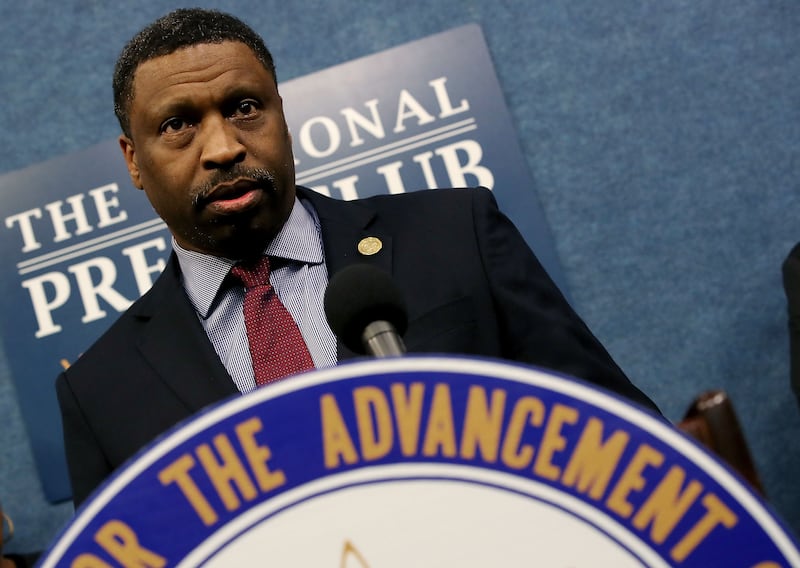 WASHINGTON, DC - MARCH 28: Derrick Johnson, President and CEO of the NAACP, speaks about a lawsuit filed against the Federal Government concerning the threat that the 2020 Census will undercount members of the African American community and other minorities across the nation, at the National Press Club on March 28, 2018 in Washington, DC. A government study found that the 2010 Census resulted in an undercount of 2.1 percent of African Americans and 1.5 percent of Hispanic Americans. (Photo by Mark Wilson/Getty Images)