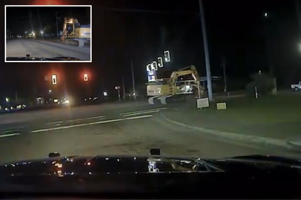 Not-so-hot pursuit of burglary suspect sees police cars chase tractor excavator at walking pace