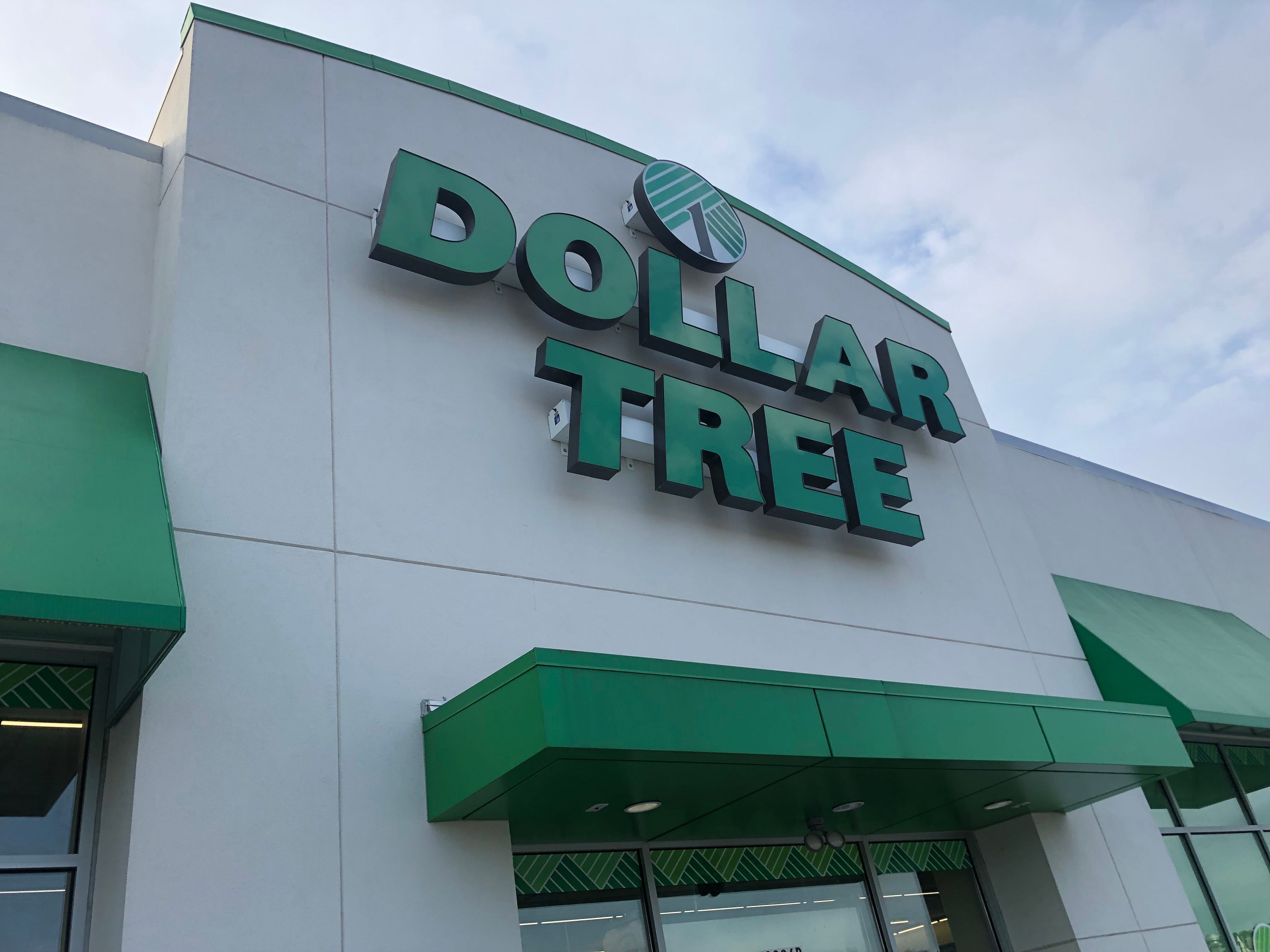 The sign above an entrance to a Dollar Tree store in Maryland, including the company's logo above