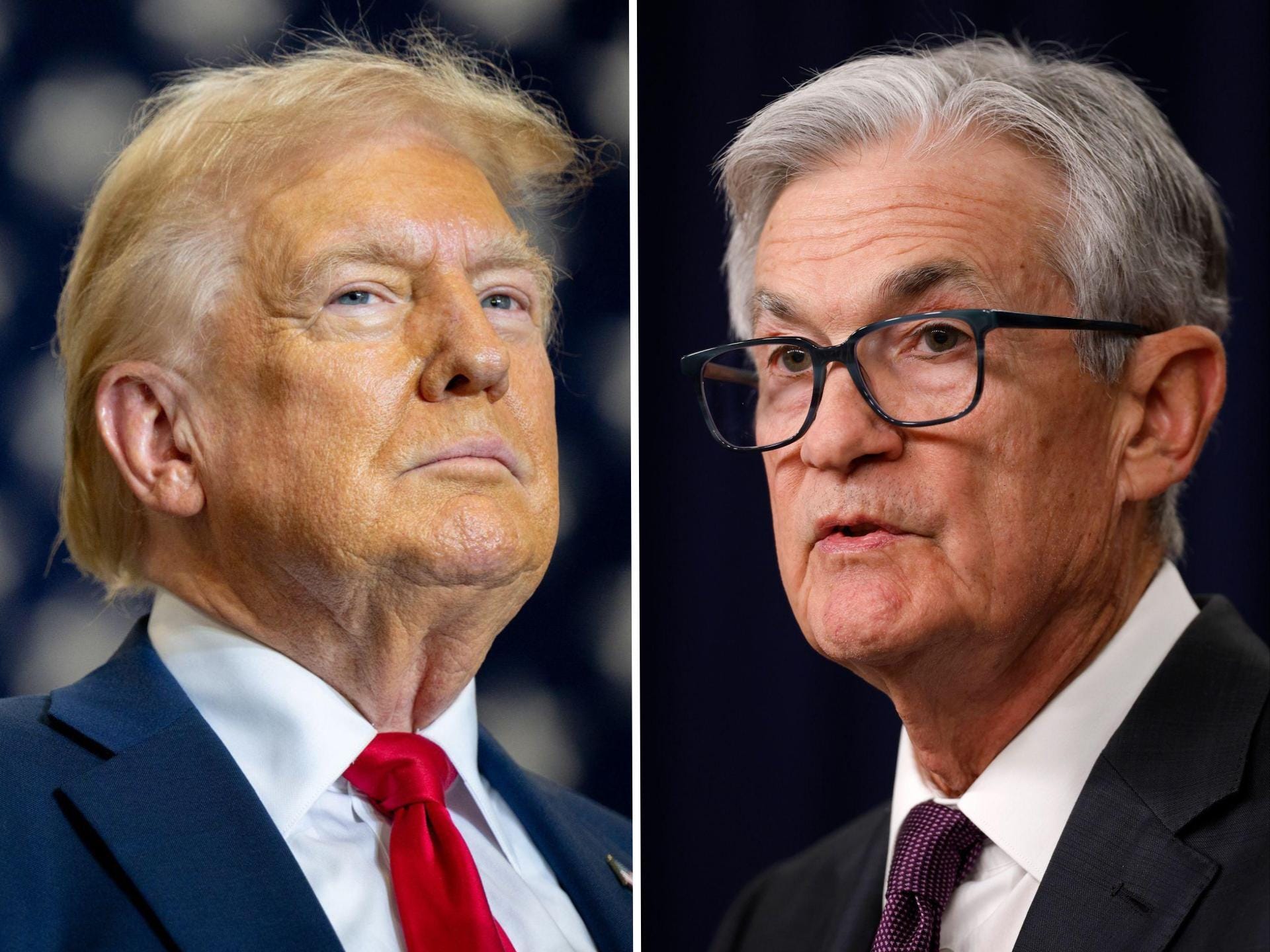 Trump and Powell in a split image.