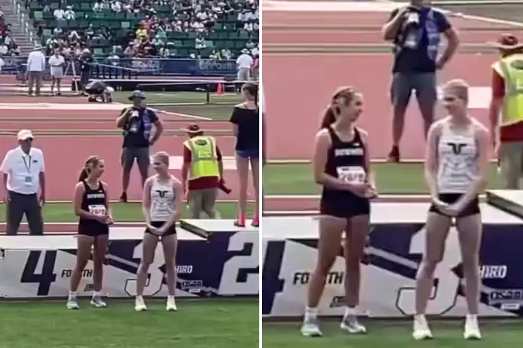 Oregon athletes leave high school track and field championship podium over trans competitor: video