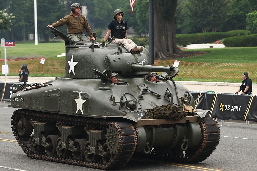A Sherman tank in the US Army's 250th anniversary military parade.