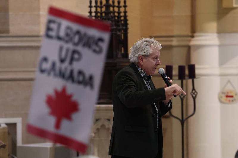 Charlie Angus speaks at a March event opposing President Donald Trump’s trade war with Canada.