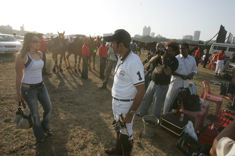 MUMBAI, INDIA - MARCH 25, 2006: Sanjay Kapur - Sanjay Kapoor with wife Karishma Kapoor at the final match of American Express Platinum Polo Championship - 2006 between Sona Polo and Marson at Mahalaxmi race course on Saturday. (Photo by Santosh Harhare/Hindustan Times via Getty Images)