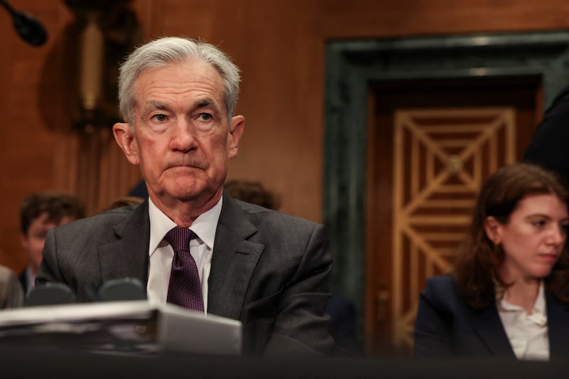 U.S. Federal Reserve Chair Jerome Powell sits to testify before a Senate Banking, Housing and Urban Affairs Committee.