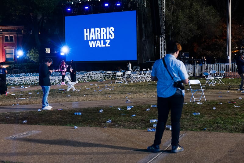 Supporters at the end of an end of an election watch party for Vice President Kamala Harris