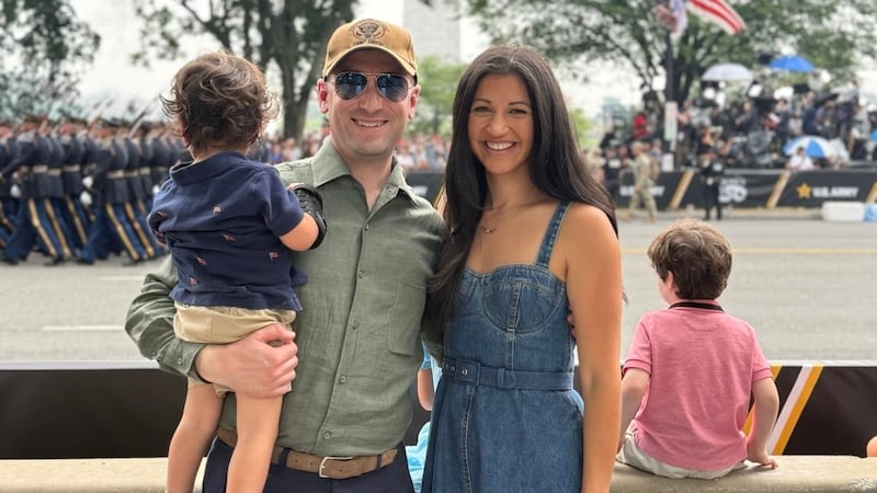 Stephen and Katie Miller appear during the military parade making the 250th anniversary of the U.S. Army.