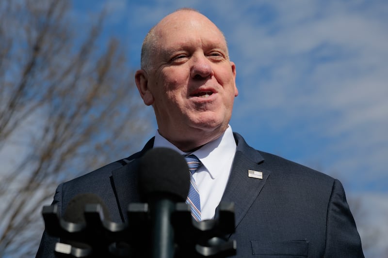 WASHINGTON, DC - MARCH 17: White House Border Czar Tom Homan talks with reporters on the driveway outside the West Wing on March 17, 2025 in Washington, DC. Homan defended President Donald Trump's use of the Alien Enemies Act of 1798 to send Venezuelan migrants to El Salvador over the weekend even after a federal judge had ordered that the planes reverse course and return the detainees to the United States. (Photo by Chip Somodevilla/Getty Images)