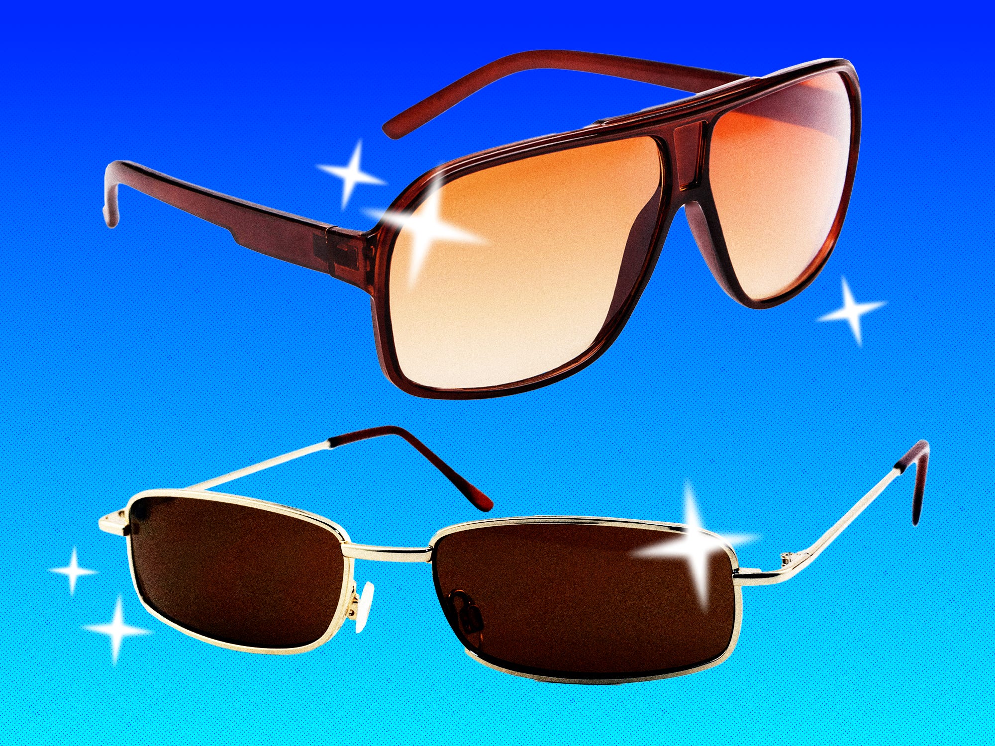 Photo collage of two pairs of men's sunglasses