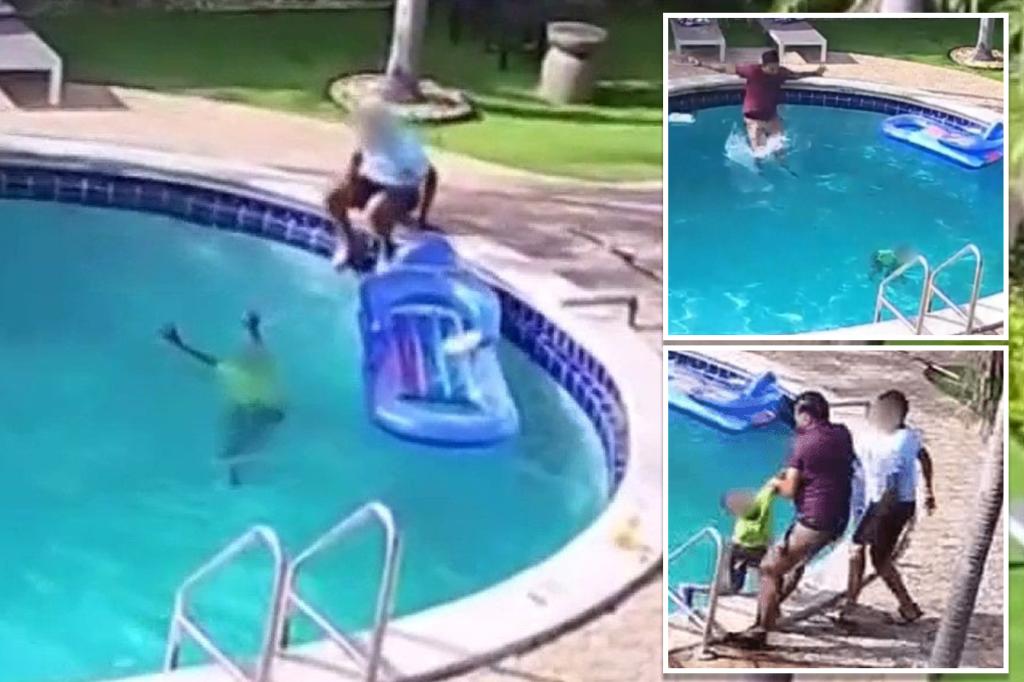 Surveillance video captures moment heroic stranger saves 6-year-old Florida boy sinking to bottom of pool