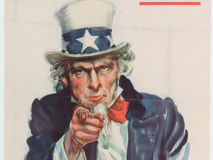 Uncle Sam recruitment poster from World War II.