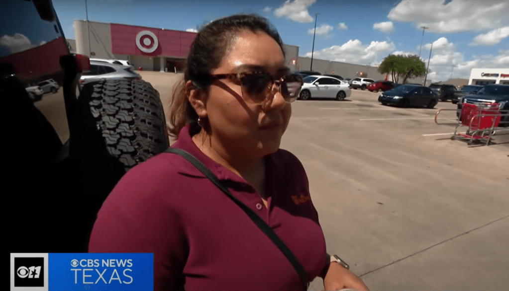 Blanca Lopez stands outside the Irving, Texas Target where she was handed the offensive joke at the Starbucks location inside the store on June 23, 2025.