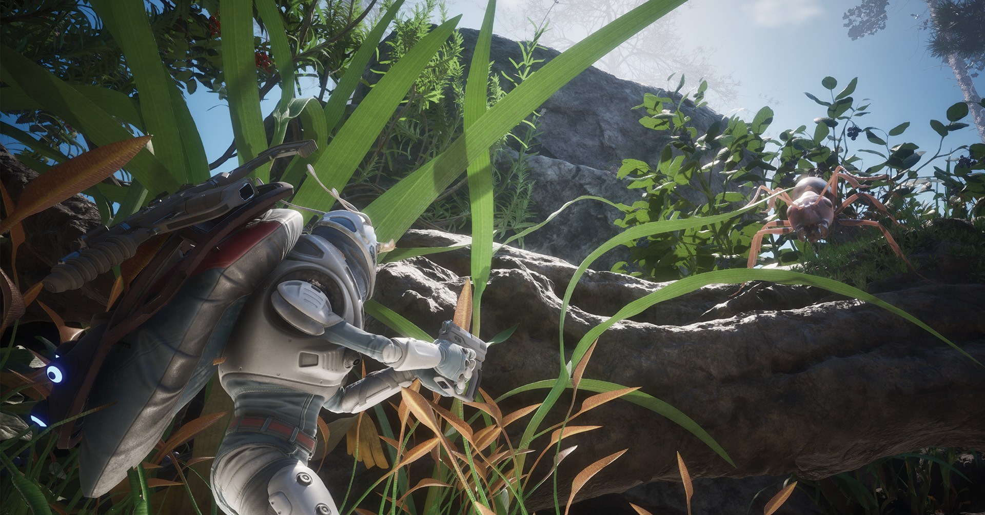 A tiny alien guy with a gun in a stand off with an ant in Infinitesimals