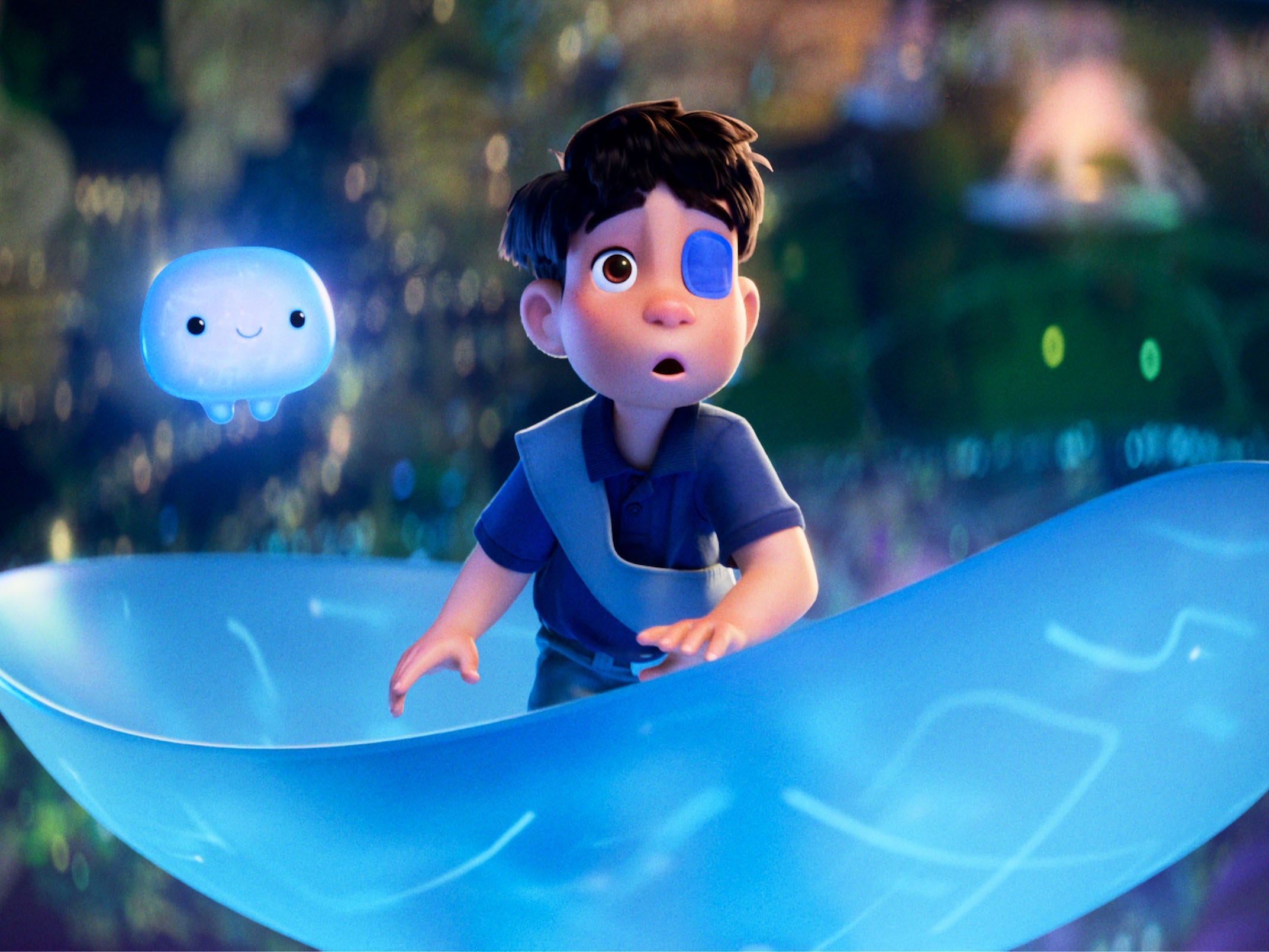 Elio floating on a slide