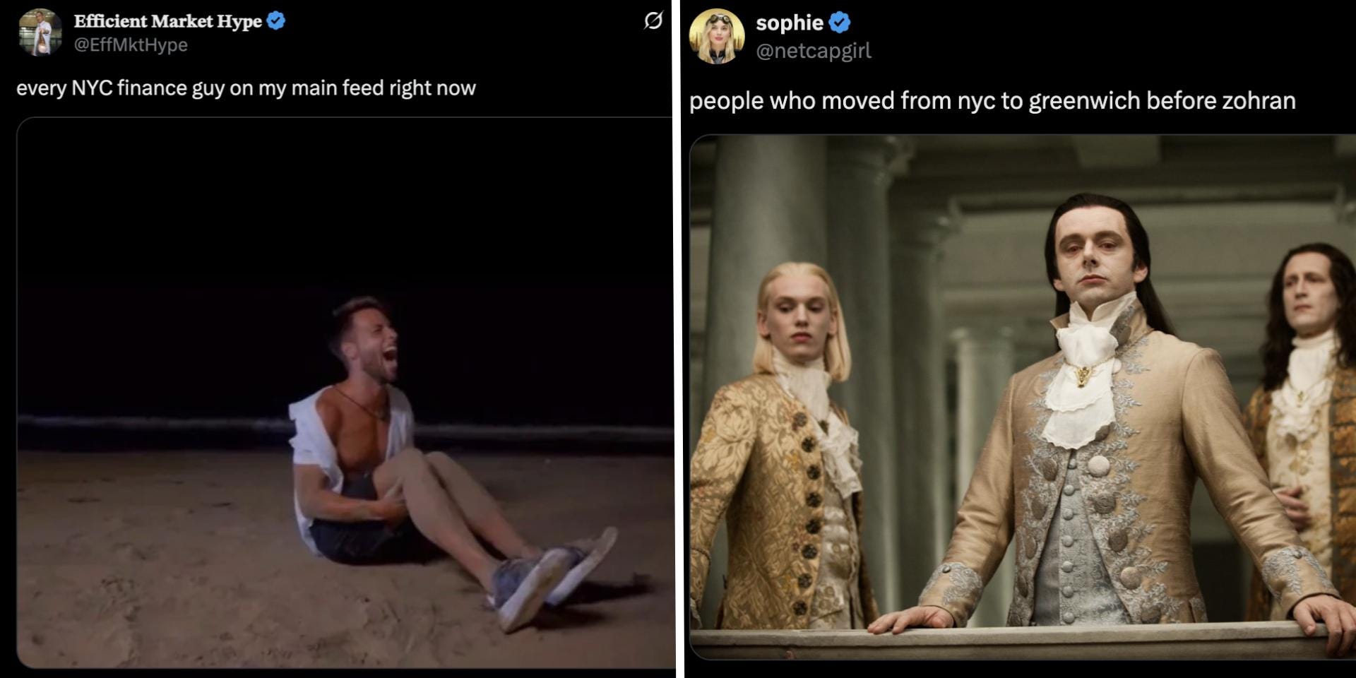 A composite image of tweets reacting to Zohran Mamdani's surprise performance in the Democratic New York Mayoral primary
