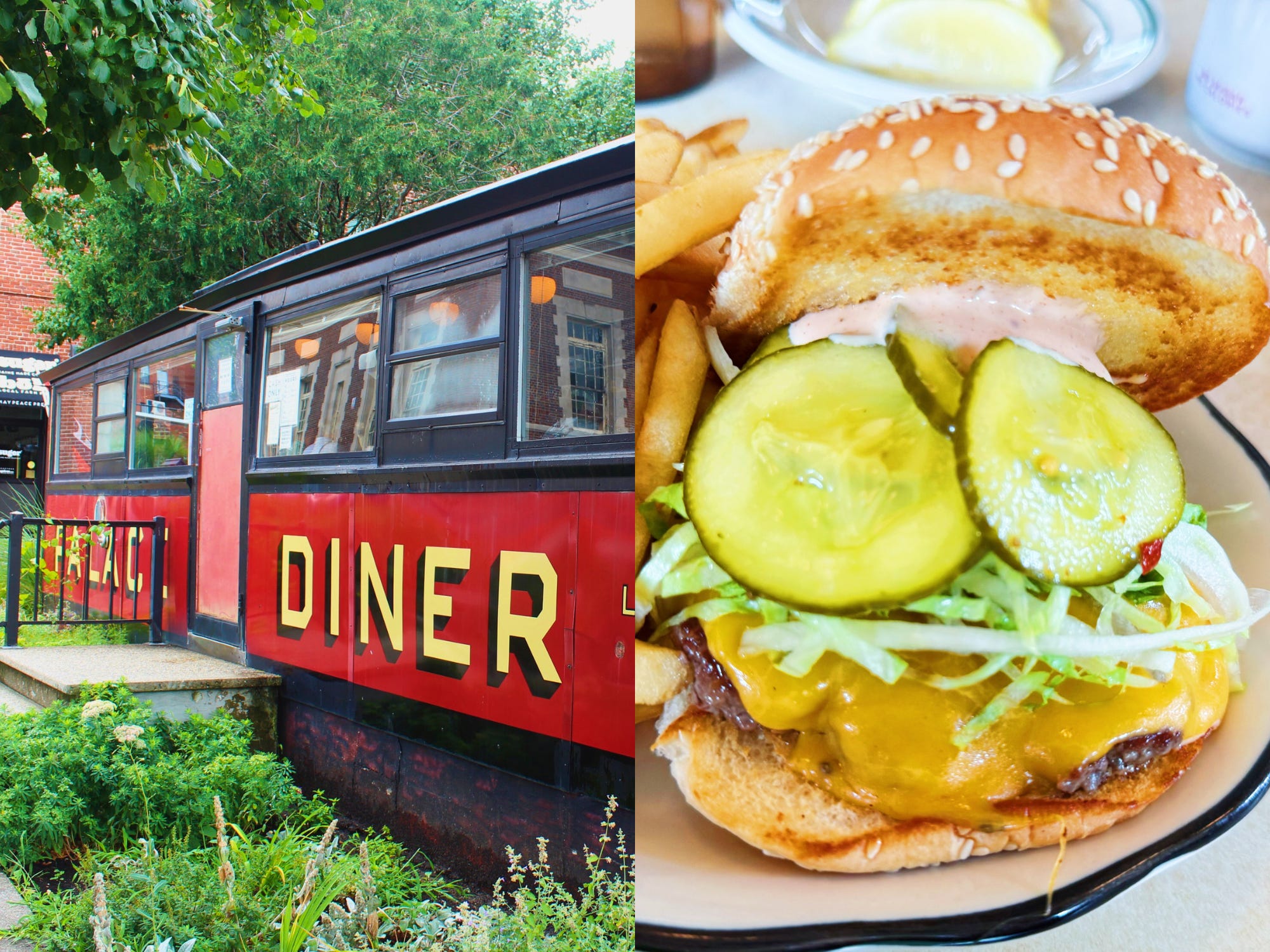 the palace diner exterior and cheeseburger