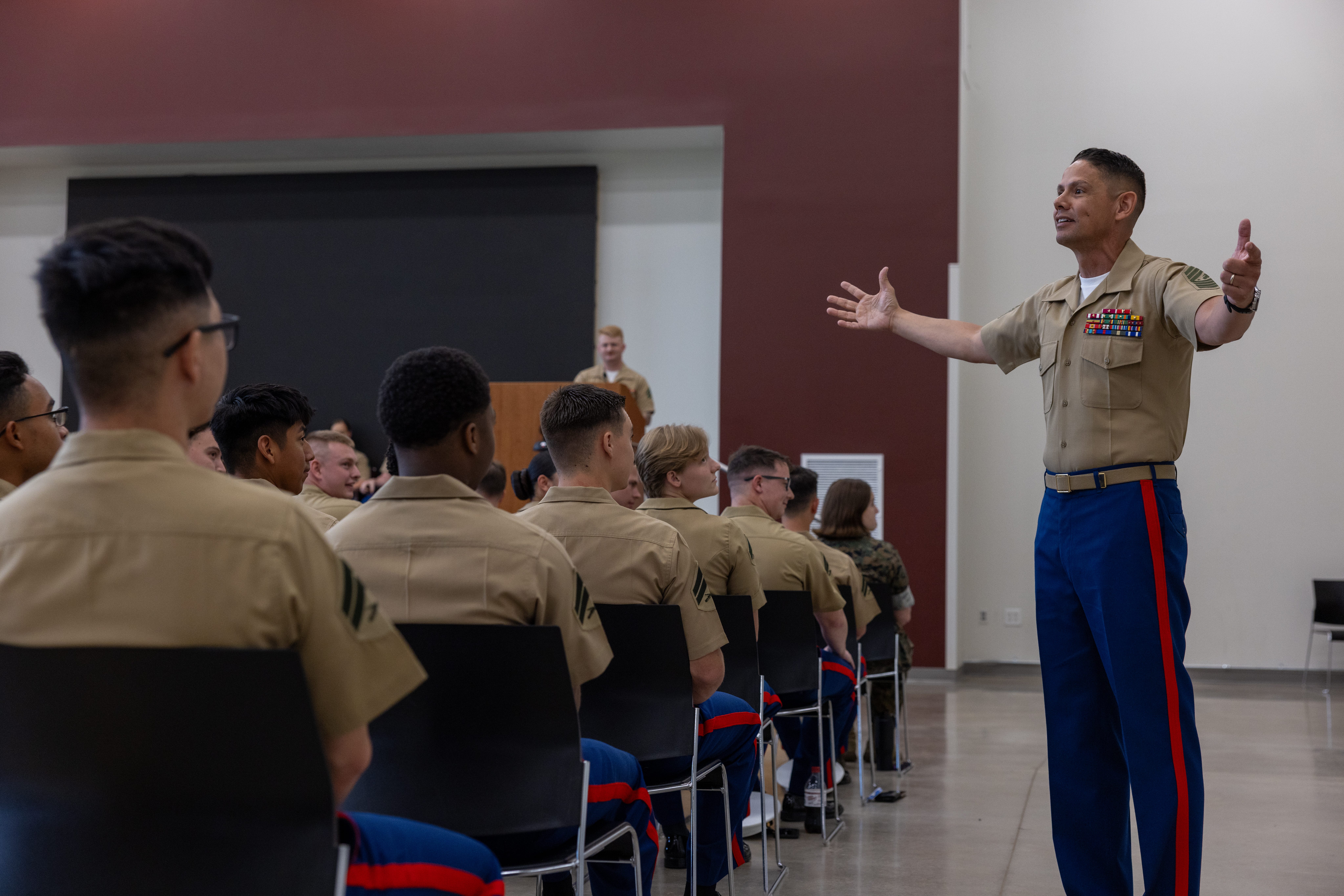 The top Sergeant Major of the Marine Corps, Carlos Ruiz, made a surprise visit to Corporal Andrew Hundley's