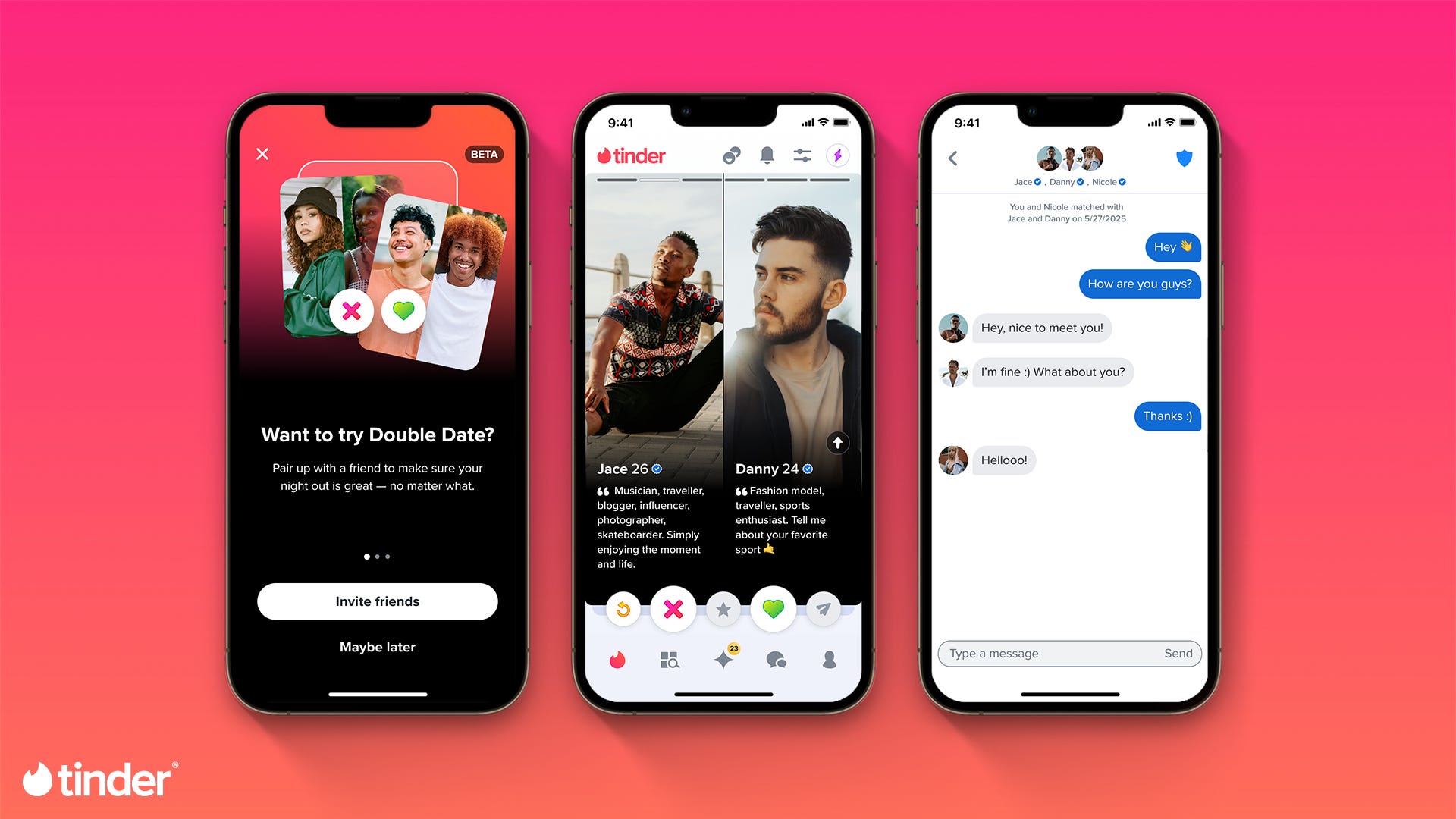 Tinder double date on phone screens