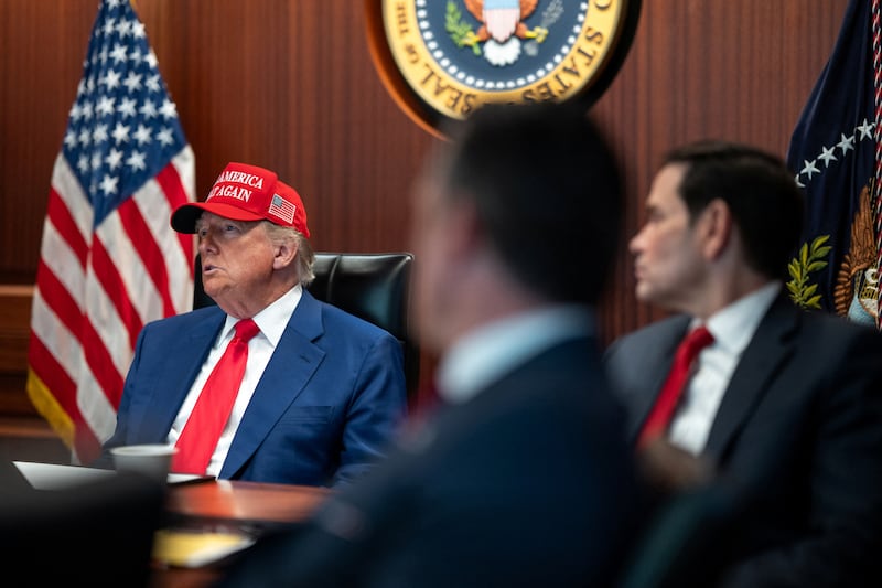 Donald Trump holds a meeting alongside Marco Rubio in the Situation Room at the White House in Washington, D.C., U.S. June 21, 2025.