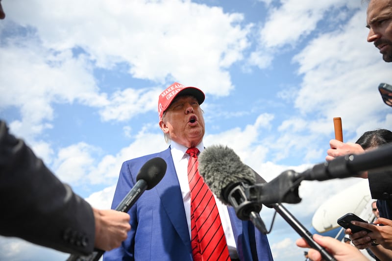 President Donald Trump speaking to reporters in Morristown, NJ said they were "in danger" just for speaking to him after a reporter asked about Americans being targeted abroad if the U.S. takes military action against Iran.