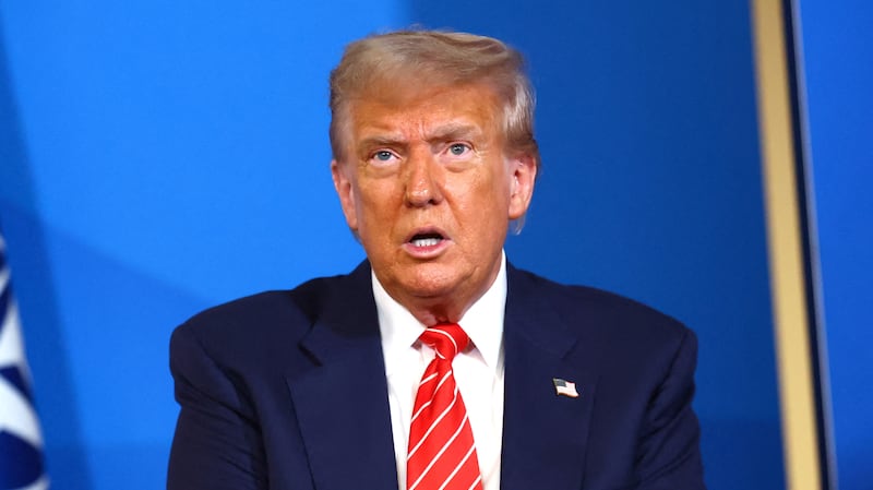 U.S. President Donald Trump speaks, as he meets with NATO Secretary General Mark Rutte (not pictured) at the NATO summit in The Hague, Netherlands June 25, 2025.