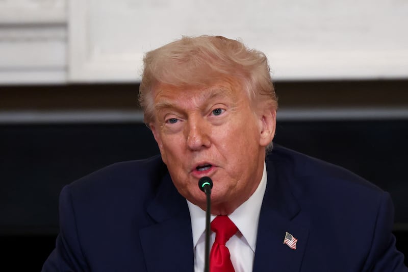 President Donald Trump speaks during an Invest America Roundtable in the State Dining room, at the White House, in Washington.