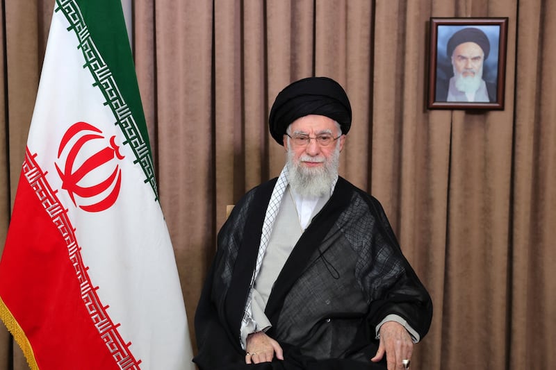 Iran's Supreme Leader Ayatollah Ali Khamenei looks on, in a televised message following the Israeli strikes in Tehran.