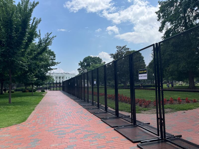 Fencing put up outside the White House in Lafayette Square on June 9 ahead of the military parade on Saturday.