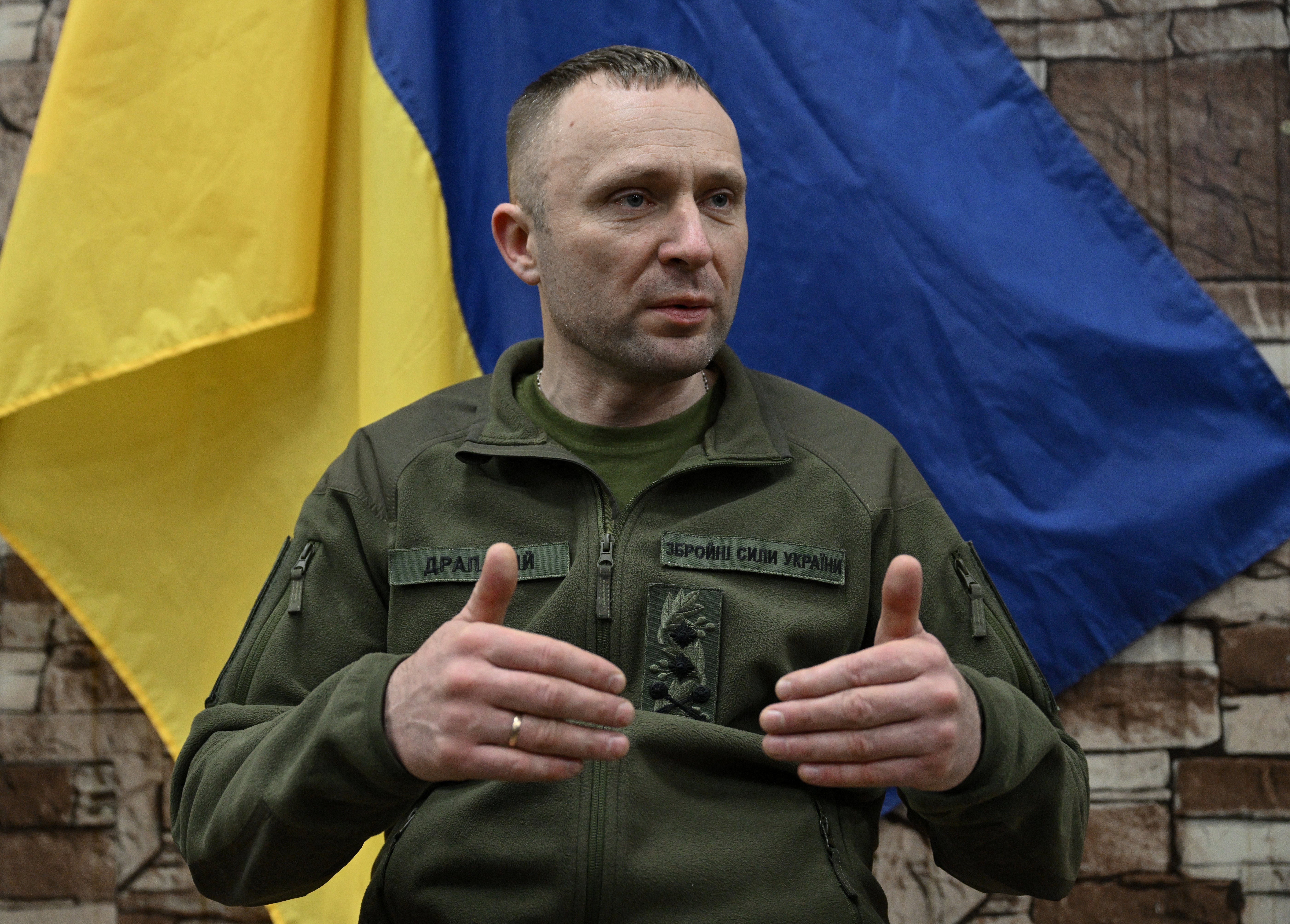 Mykhailo Drapatyi speaks to journalists in January, when he was the commander of Ukraine's land forces.