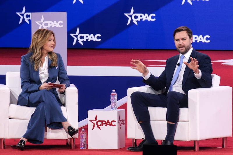 U.S. Vice President JD Vance and Mercedes Schlapp at the Conservative Political Action Conference (CPAC).