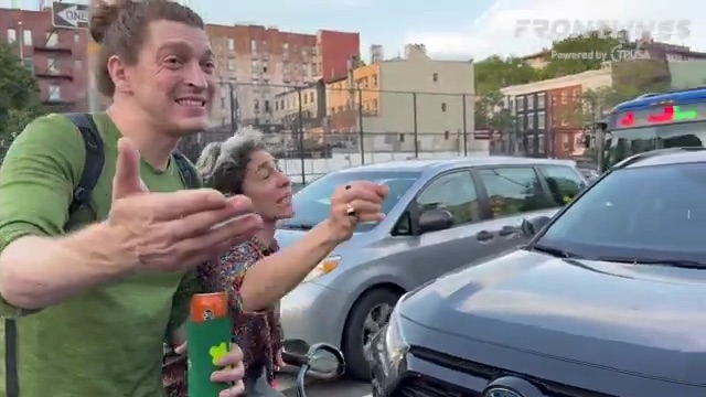 A mother pleaded with two anti-immigration enforcement protesters to let her drive to her job after the pair and others had blocked traffic in New York City -- and then one of them mocked the woman to her face.