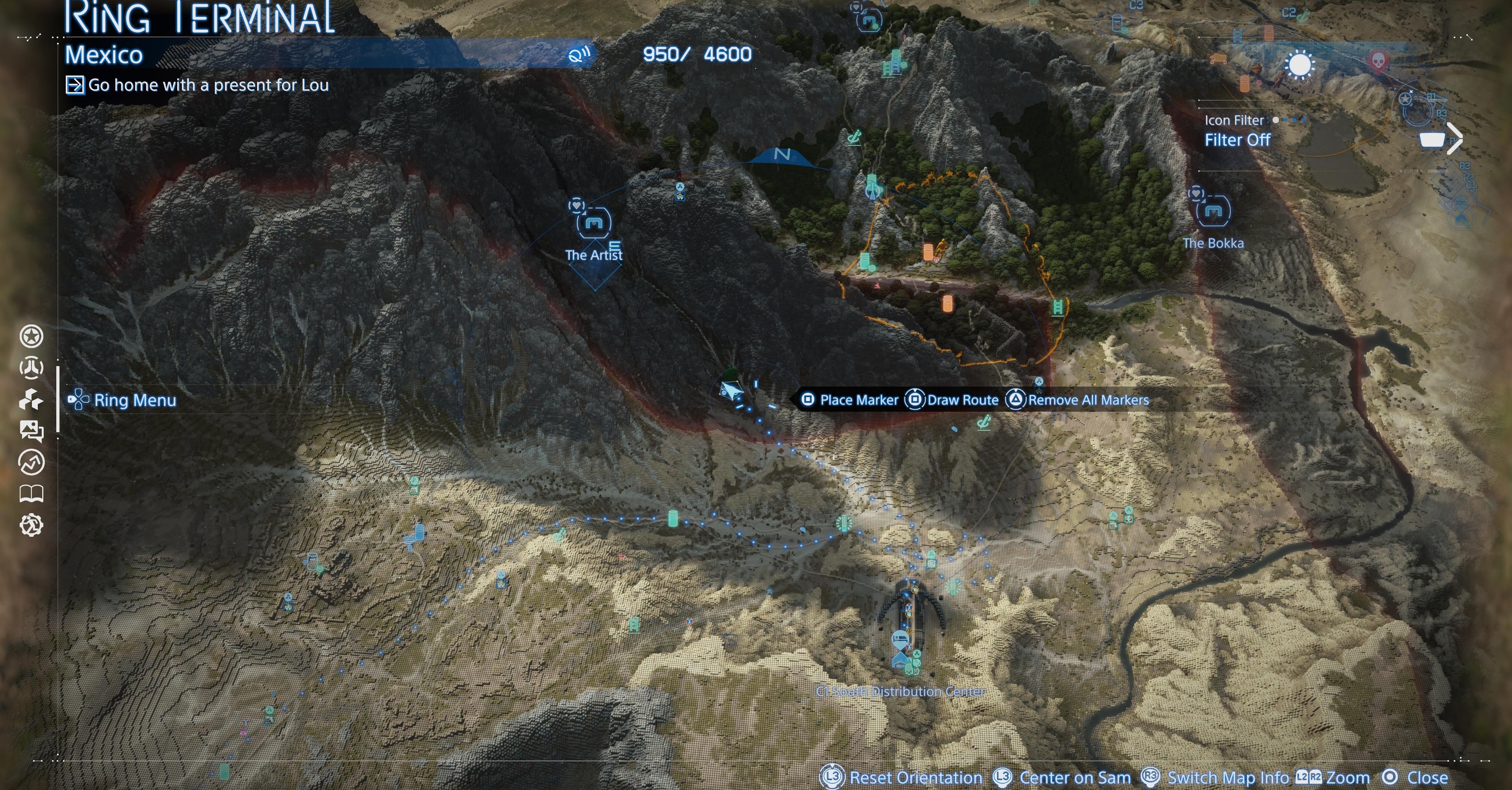 A map image showing where to find the Artist and her cargo in Death Stranding 2