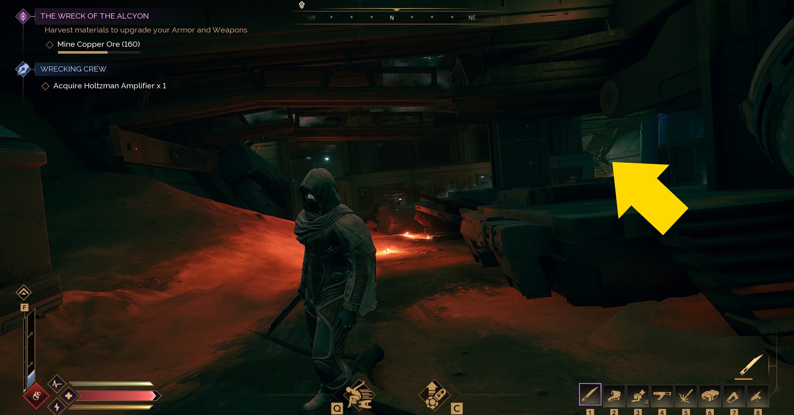 A player character in the Alcyon wreck in Dune Awakening
